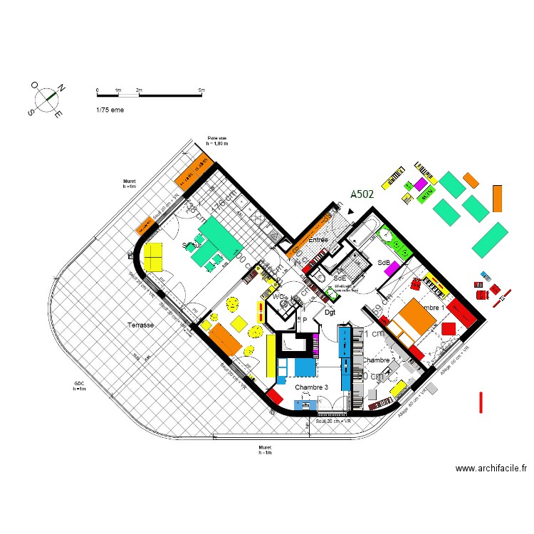 FINAL plan indice 10 AMENAGEMENT mobilier V6 canapé 3 places de Lille dos terrasse et Bureau. Plan de 0 pièce et 0 m2