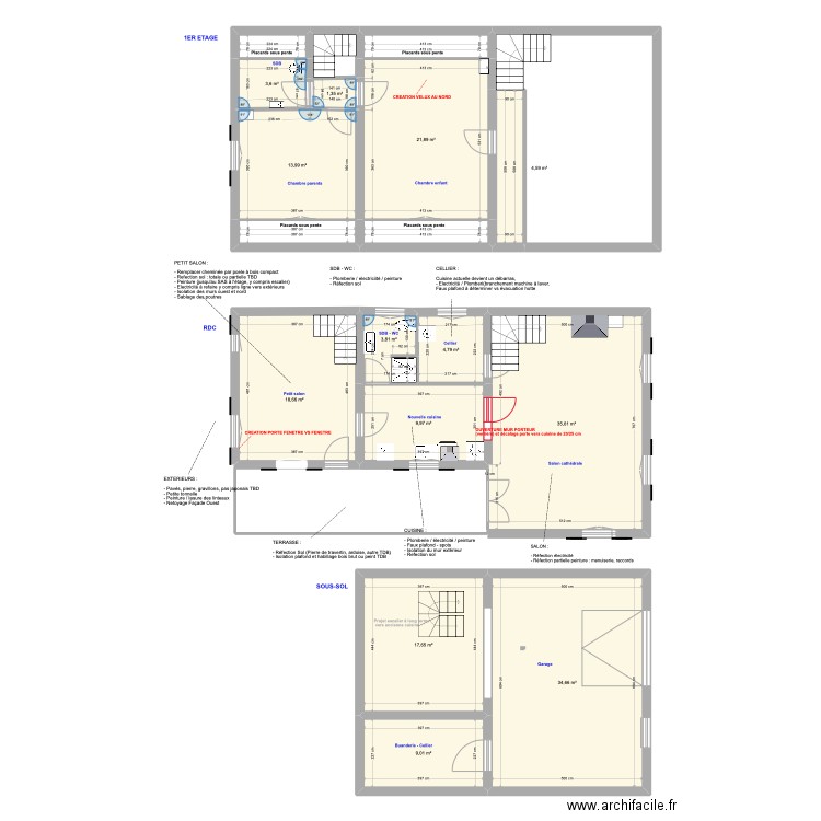 Chanoisy Projet Travaux. Plan de 20 pièces et 241 m2