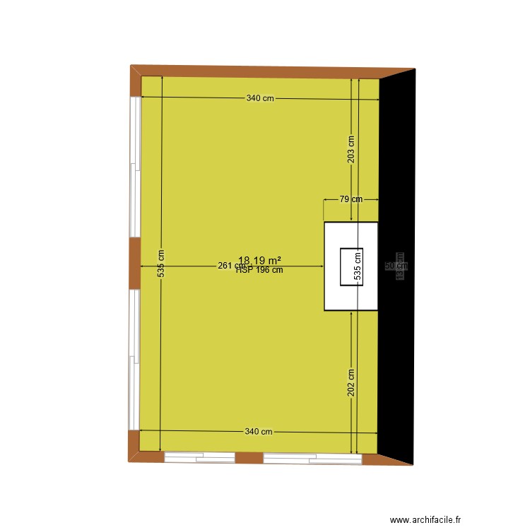 veranda Quinquizio. Plan de 1 pièce et 18 m2