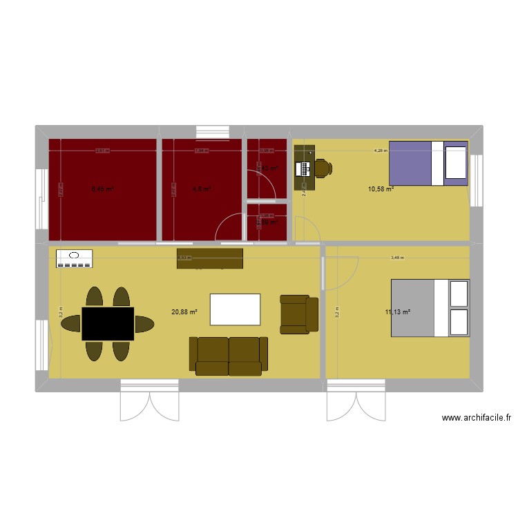 gite. Plan de 7 pièces et 56 m2