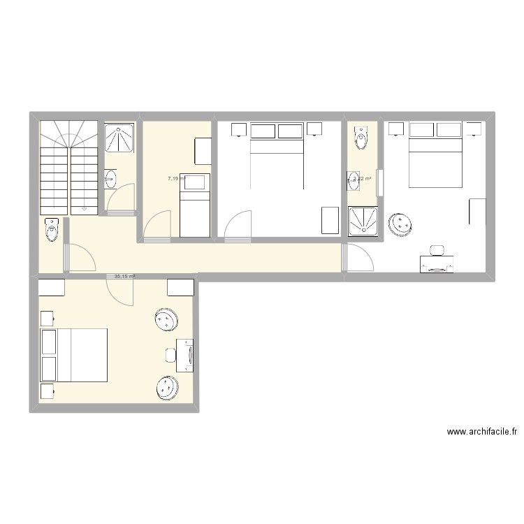 TOURGE ETAGE. Plan de 3 pièces et 46 m2
