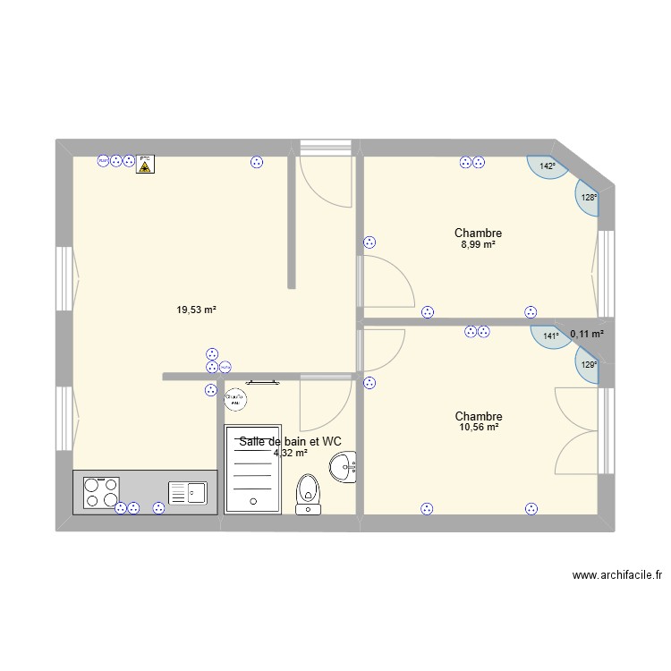 Appart Nacy. Plan de 5 pièces et 44 m2