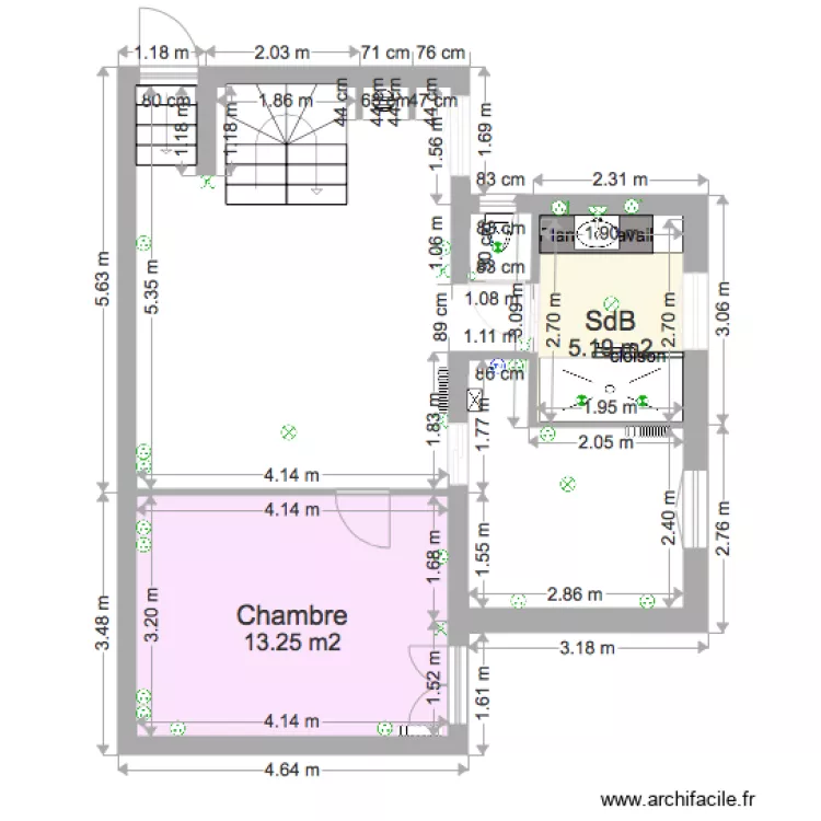 Salle de bains et Dressing. Plan de 