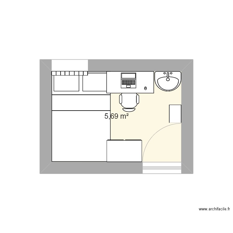 Chambre 2022-2023. Plan de 1 pièce et 6 m2