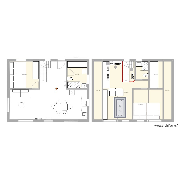 Miq_escalier_centre_sdbetage3. Plan de 8 pièces et 82 m2
