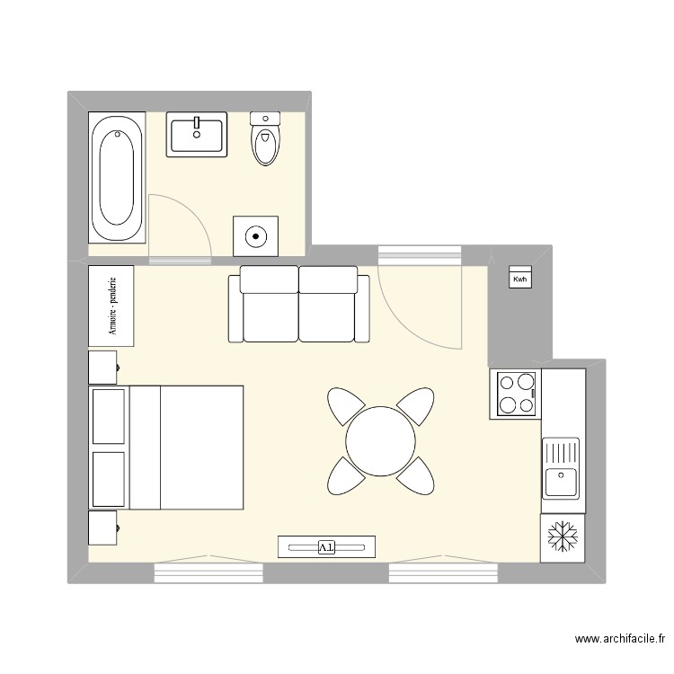 Sully historique. Plan de 2 pièces et 28 m2