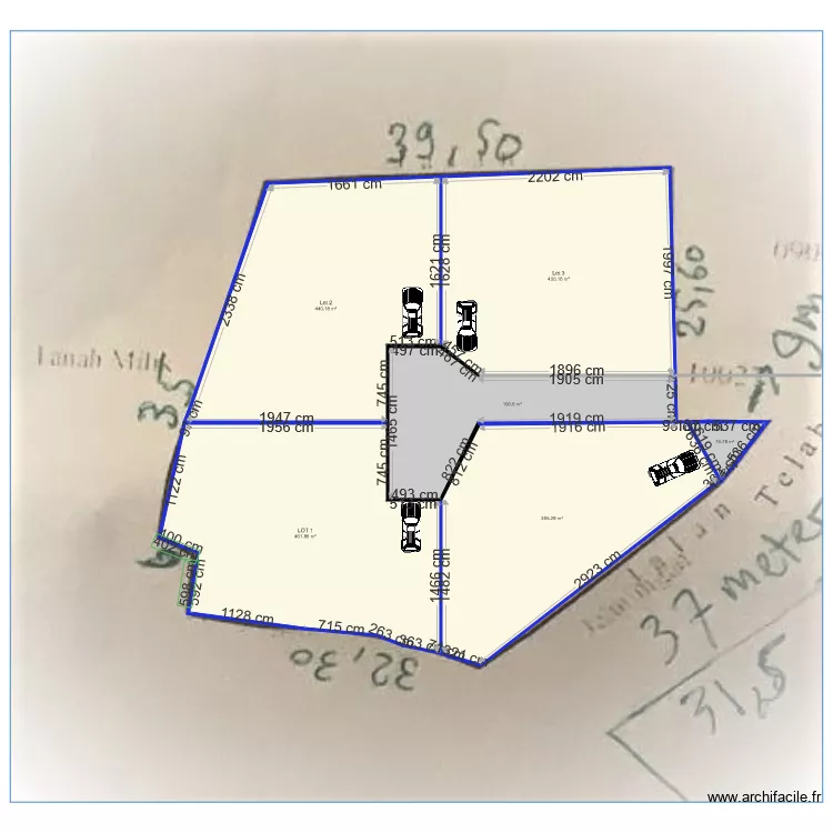 Plan parcelles et chemin accès 210m2. Plan de Plan parcelles et chemin accès 210m2. Plan de