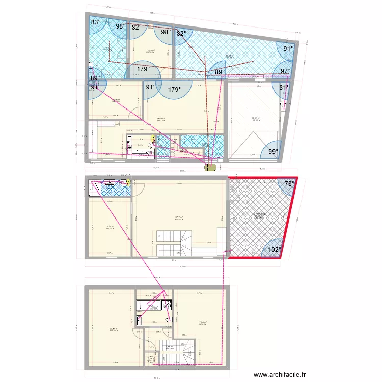 auray RDC, R+1 R+2 le 28-06-23 r&eacute;seaux d'&eacute;vacuations. Plan de 