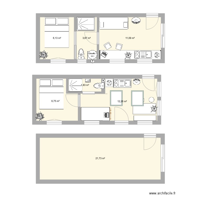 appenti. Plan de 7 pièces et 63 m2