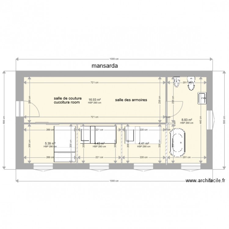mansarda. Plan de 0 pièce et 0 m2