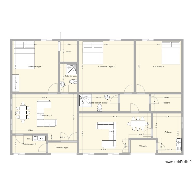 Tabitha 1. Plan de 14 pièces et 135 m2