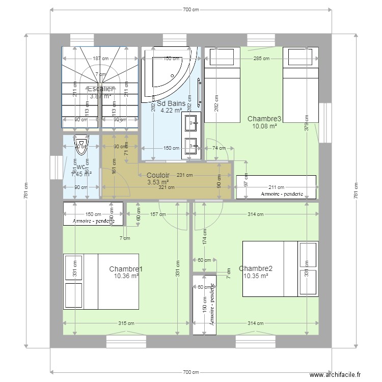 Chambre etage. Plan de 0 pièce et 0 m2