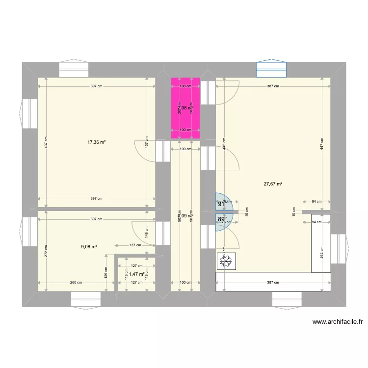 plan RDC - cuisine &agrave; droite - fenetres fixes. Plan de 