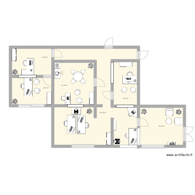 plan de la poste. Plan de 6 pièces et 101 m2