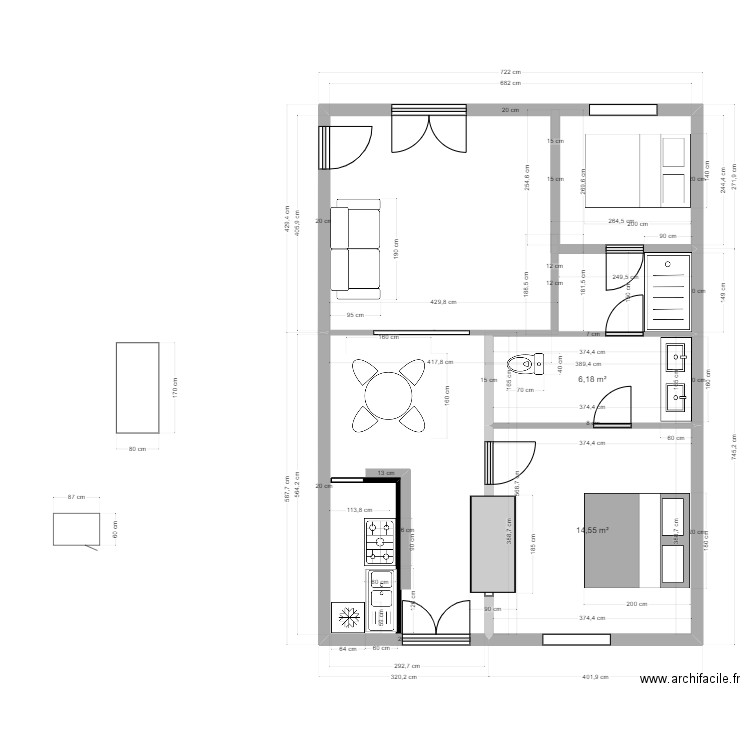 BRIGITTE. Plan de 2 pièces et 21 m2