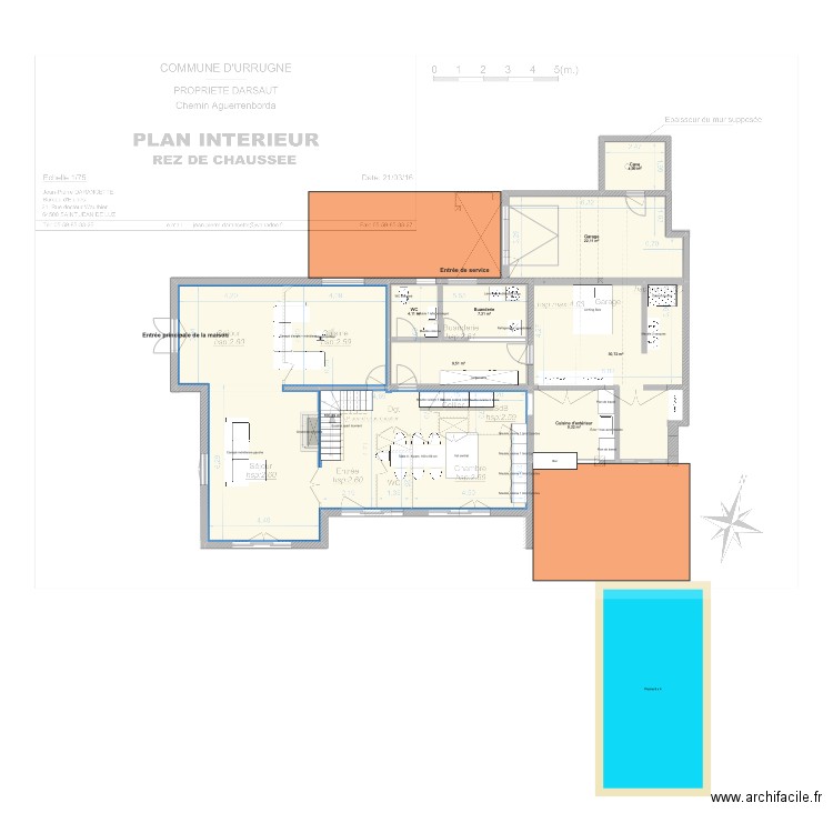 Urrugne RDC. Plan de 8 pièces et 188 m2