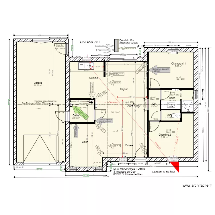 Existant 3 Impasse du Cep. Plan de 