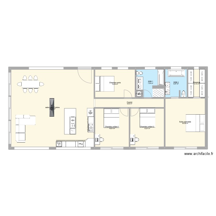 Maison sur pied MODERNE. Plan de 10 pièces et 155 m2