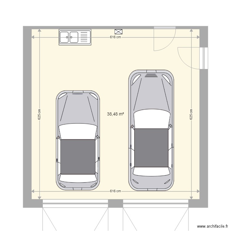 coulou. Plan de 1 pièce et 38 m2