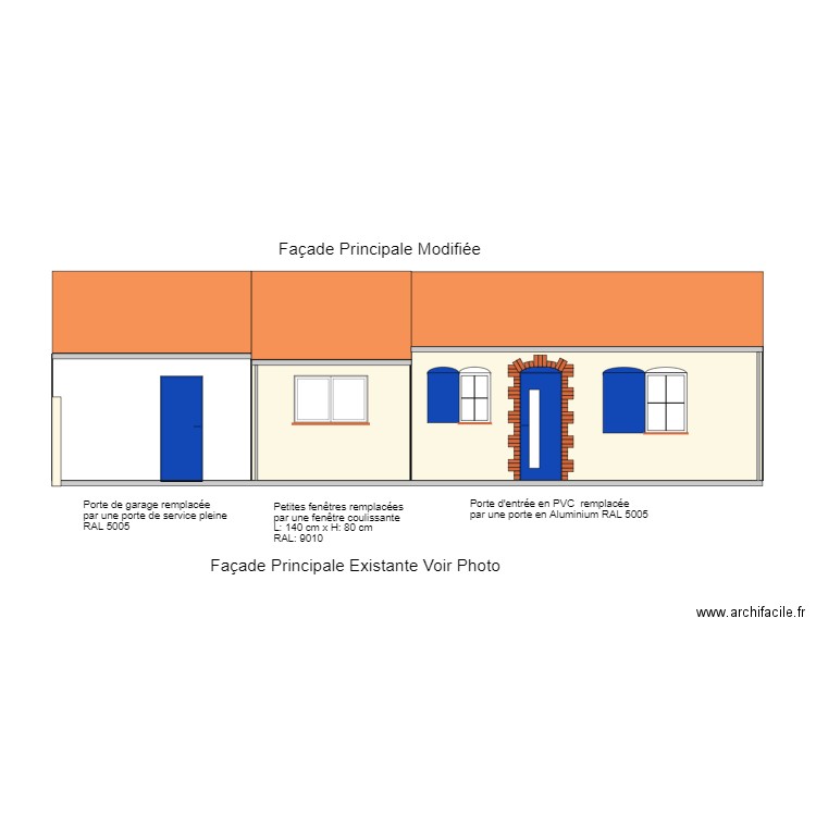 Plan Modification de la  Façade. Plan de 2 pièces et 24 m2