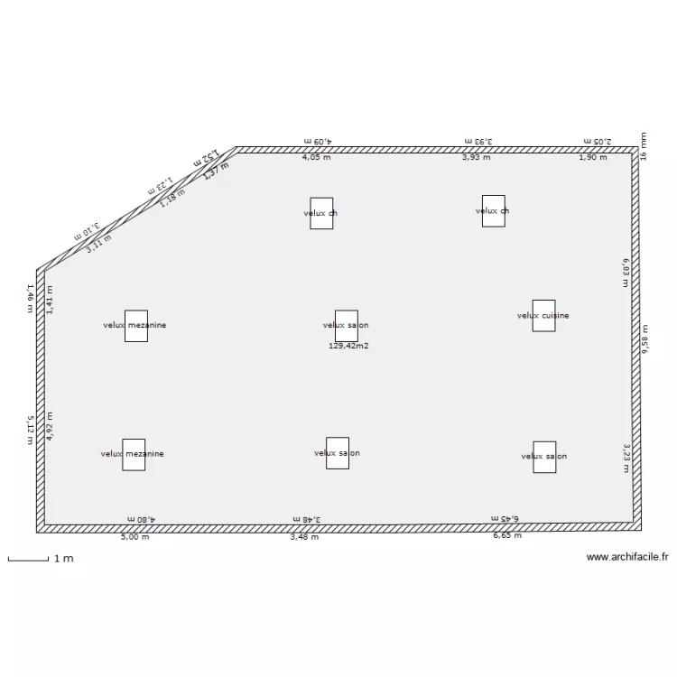 toiture avec implantation velux . Plan de 