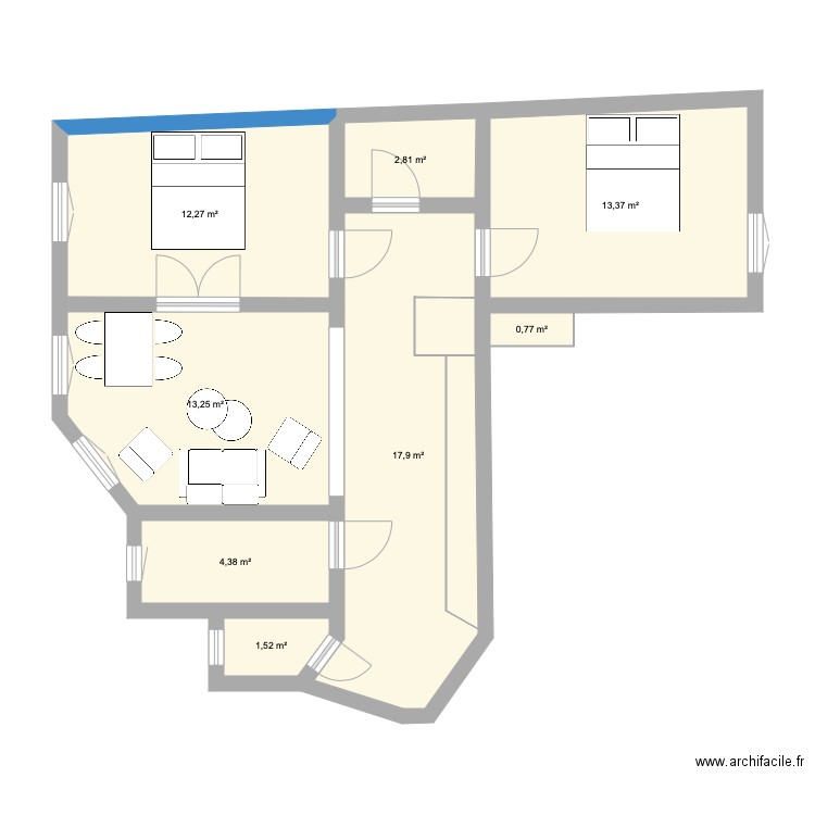 Apart 15. Plan de 8 pièces et 66 m2