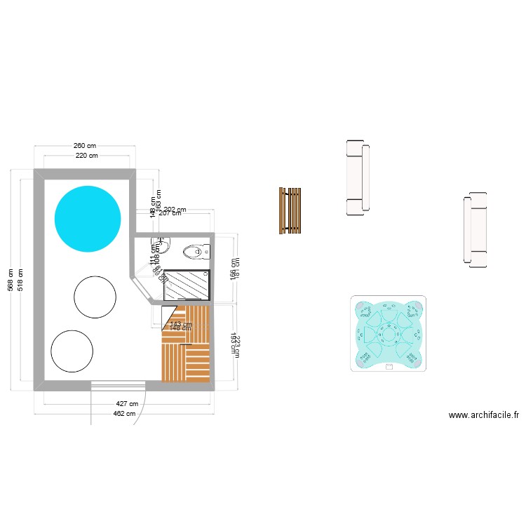 sous sol SPa 2.0. Plan de 2 pièces et 60 m2