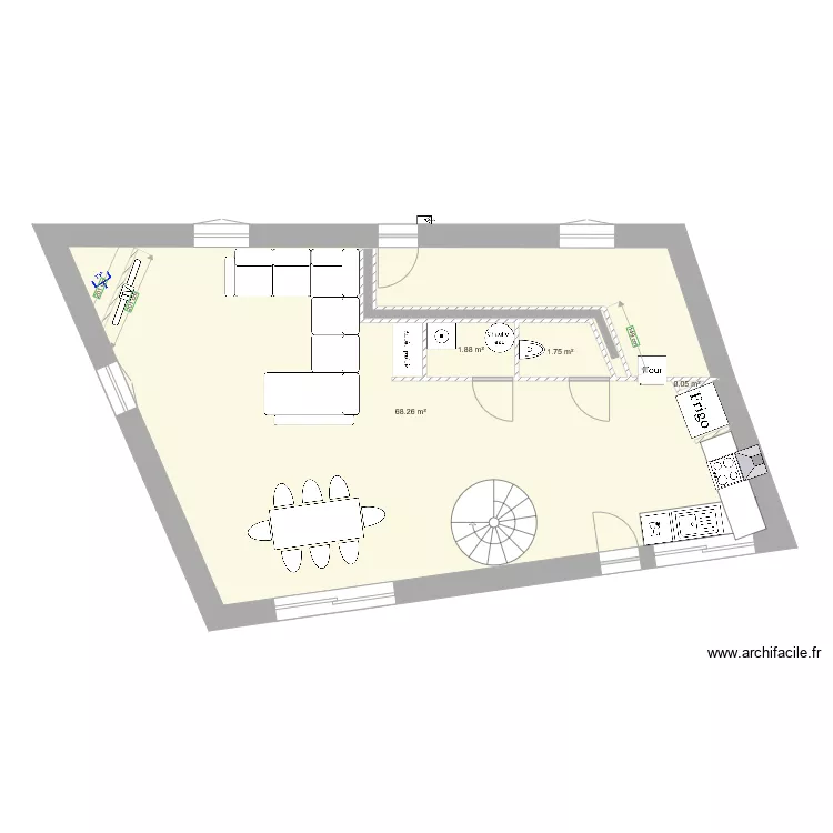 RDC maison meubl&eacute;. Plan de 