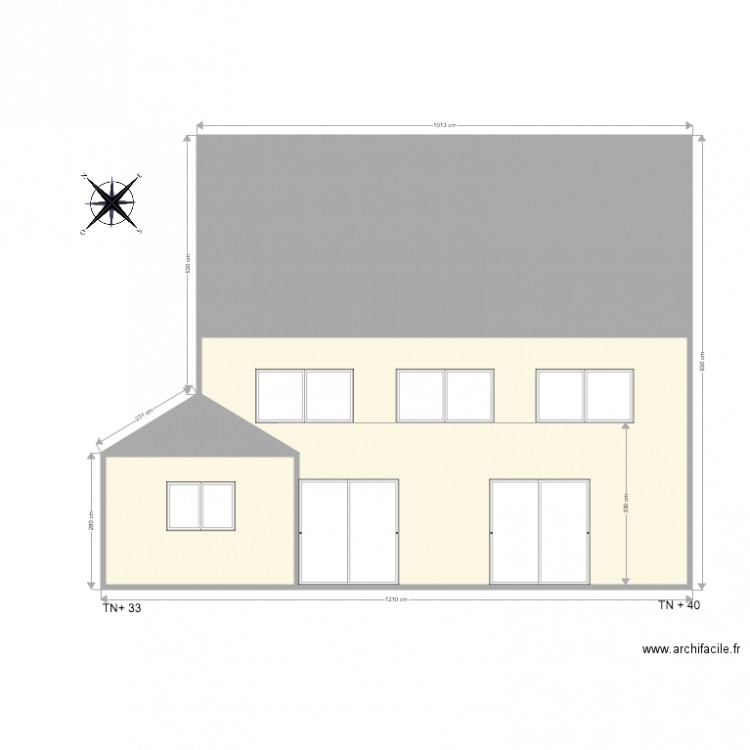Facade avec extension côté jardin . Plan de 0 pièce et 0 m2