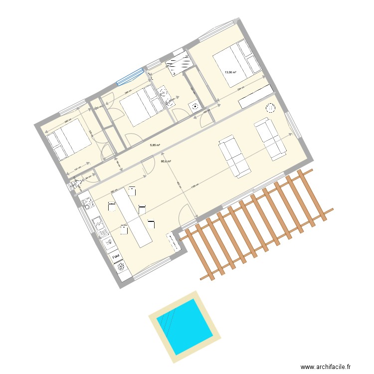 Abatilles travaux haut option5. Plan de 3 pièces et 100 m2