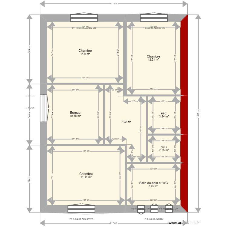 DUFFAU . Plan de 14 pièces et 132 m2