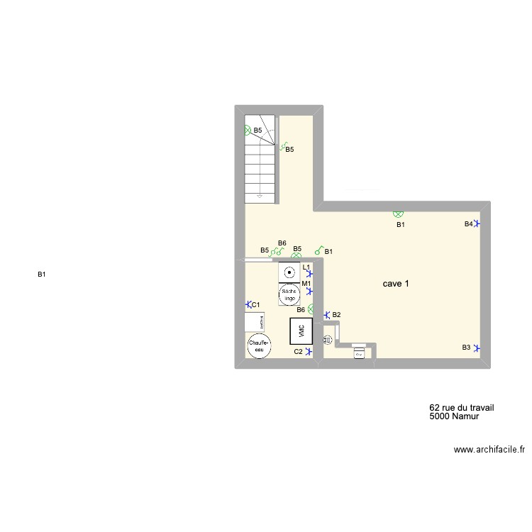 travail cave'. Plan de 3 pièces et 29 m2