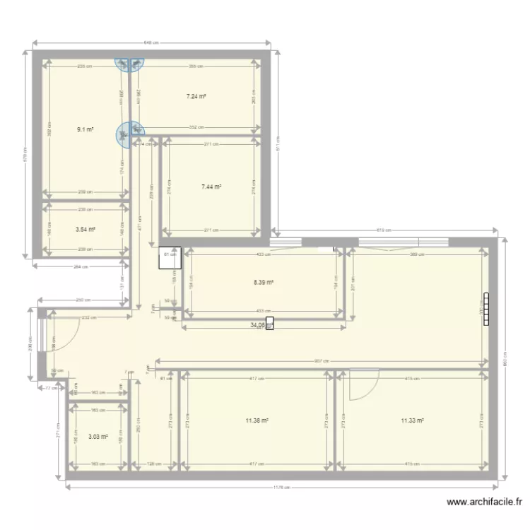 Plan Evry 1 cotations avant travaux. Plan de 