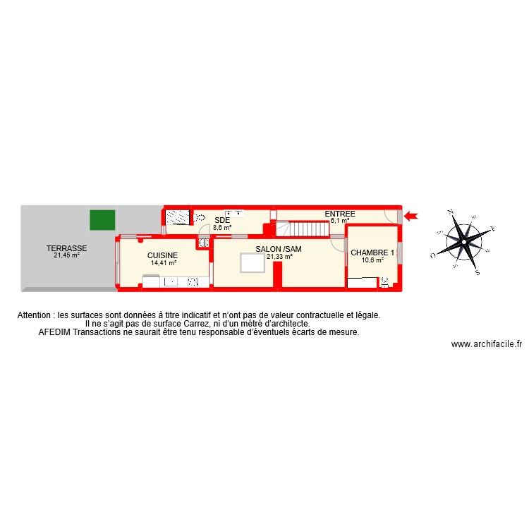 BI 8369 RDC ef. Plan de 13 pièces et 91 m2