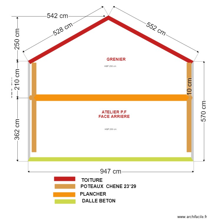 ATELIER FACE ARRIERE ET  PLAN DE COUPE DU TERRAINDE LA CONSTRUCTION. Plan de 0 pièce et 0 m2