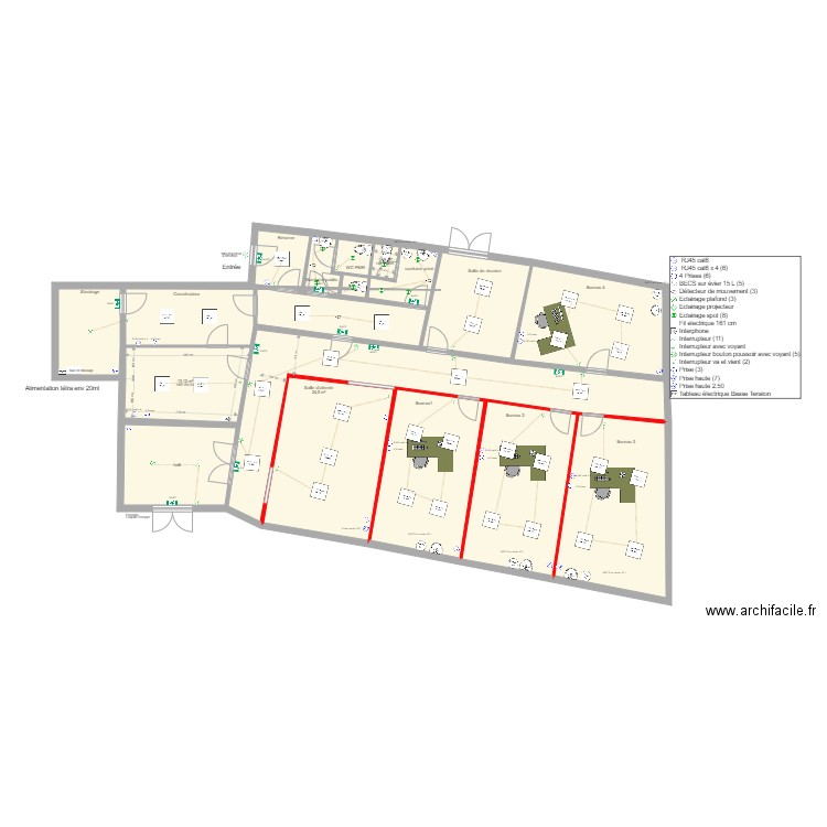 Bureau médical. Plan de 17 pièces et 228 m2