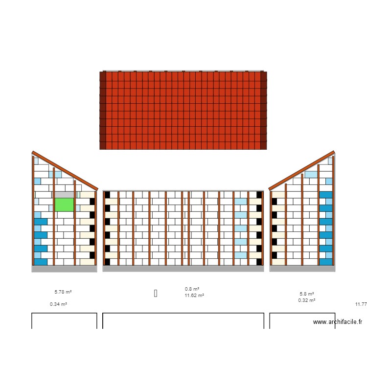 Cuisine et garage avec toiture et batis extérieur. Plan de 0 pièce et 0 m2