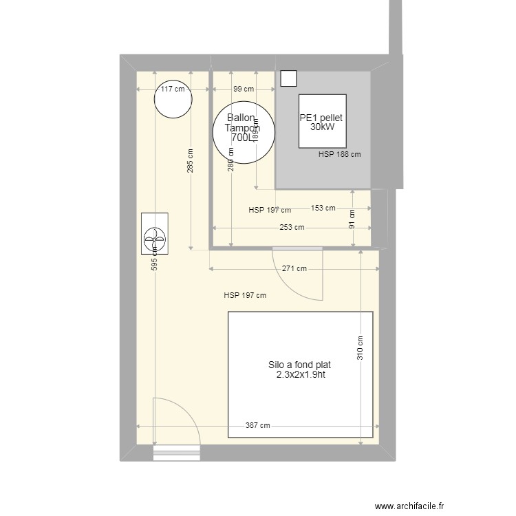 granulés+BT+Silo. Plan de 3 pièces et 22 m2