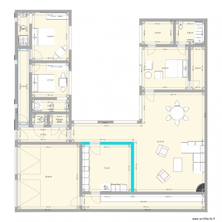 Plan en U avec Cuisine vitrée. Plan de 0 pièce et 0 m2