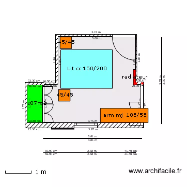 chambre lucarne corrigé et -40cm/ SDB - lit double. Plan de chambre lucarne corrigé et -40cm/ SDB - lit double. Plan de