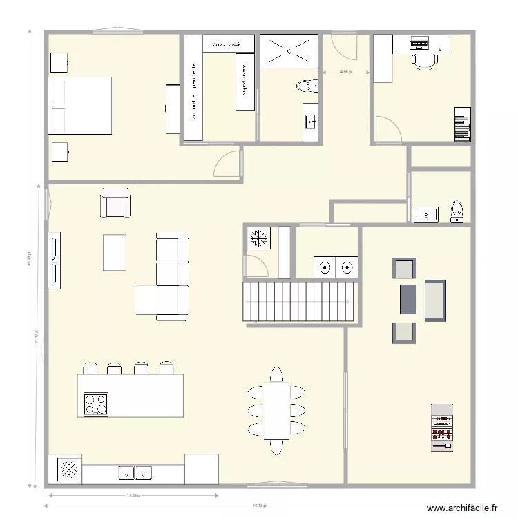 maison sous sol d&eacute;gag&eacute; plafond cathedral. Plan de 