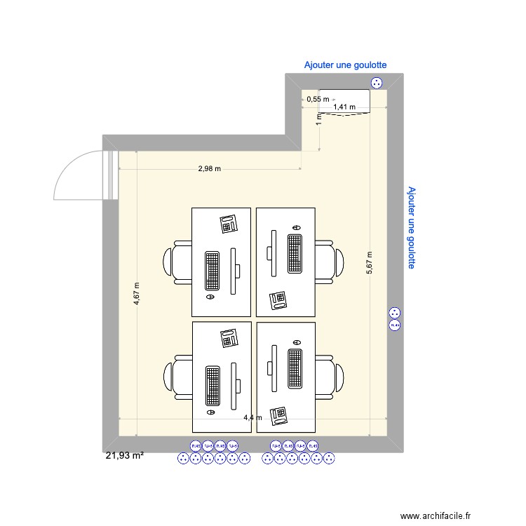 Bureau développeurs V2. Plan de 1 pièce et 22 m2