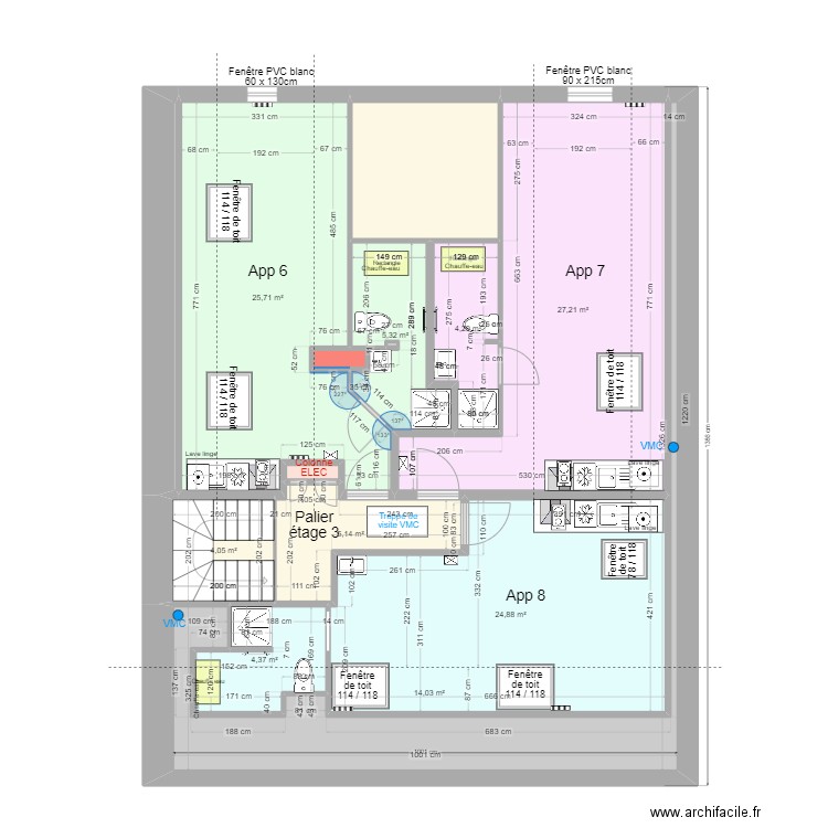 Pasteur Etage 3. Plan de 14 pièces et 124 m2