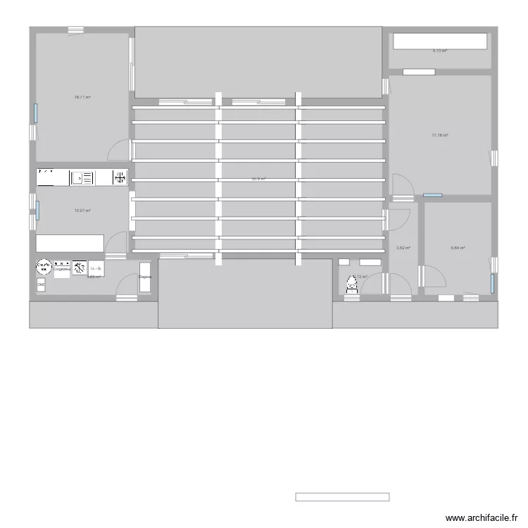Petite maison terre 5 poutres. Plan de 