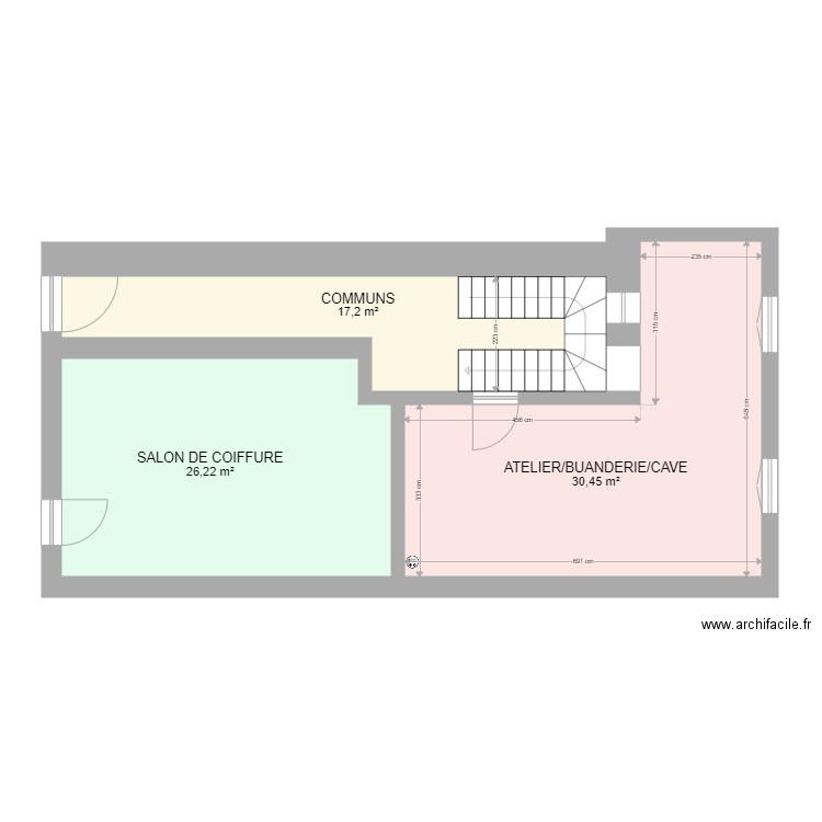 COURBET RDC DP. Plan de 3 pièces et 74 m2