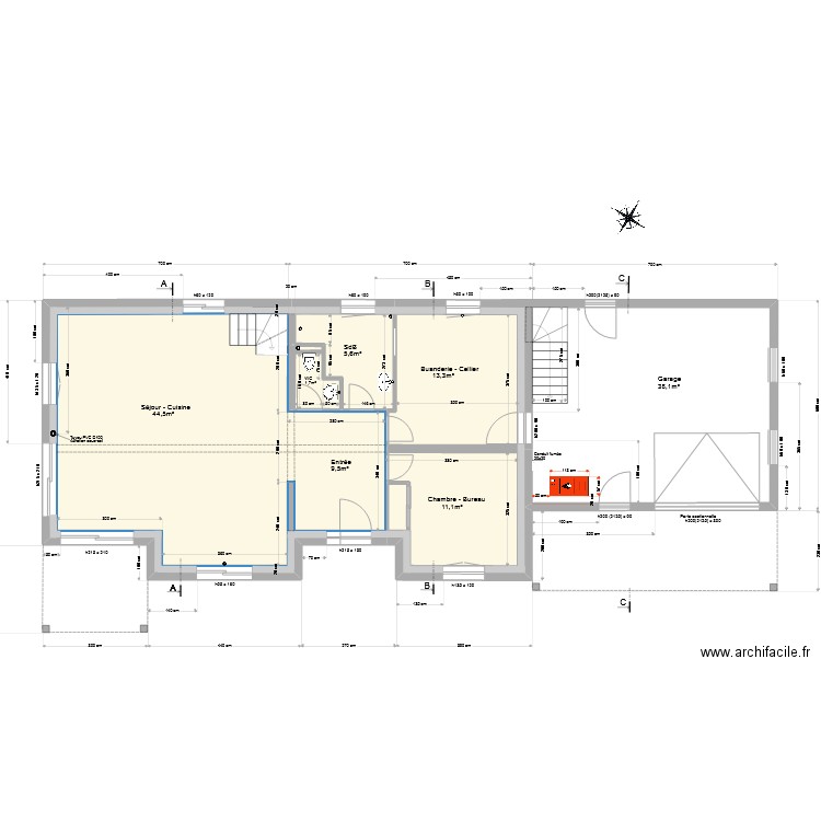 Rez de Chaussée - 25/02/2022. Plan de 5 pièces et 86 m2