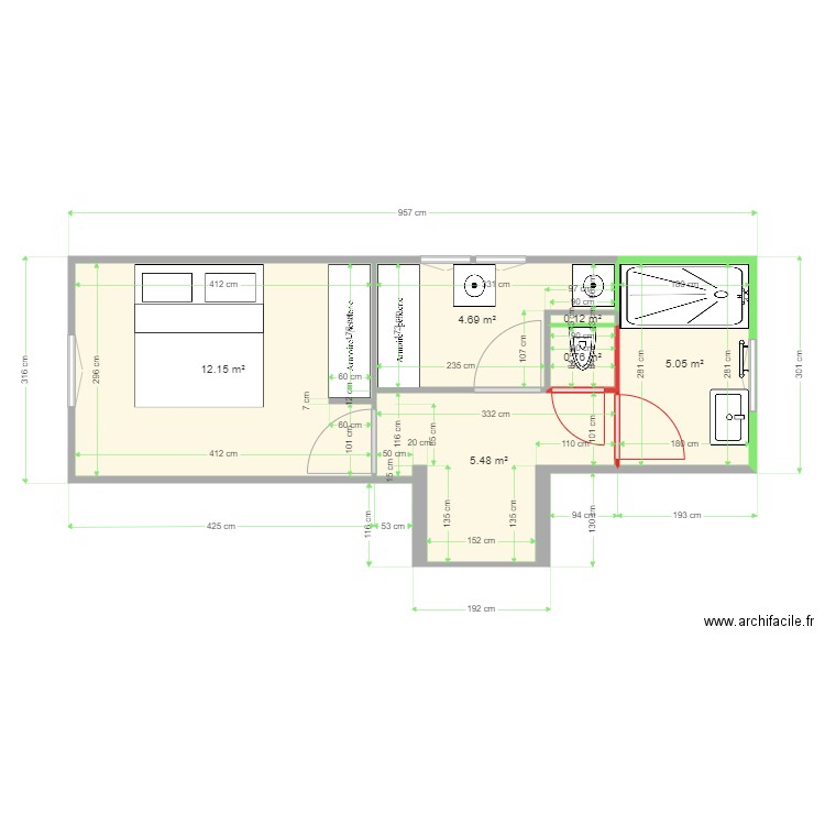 Lethier. Plan de 6 pièces et 28 m2