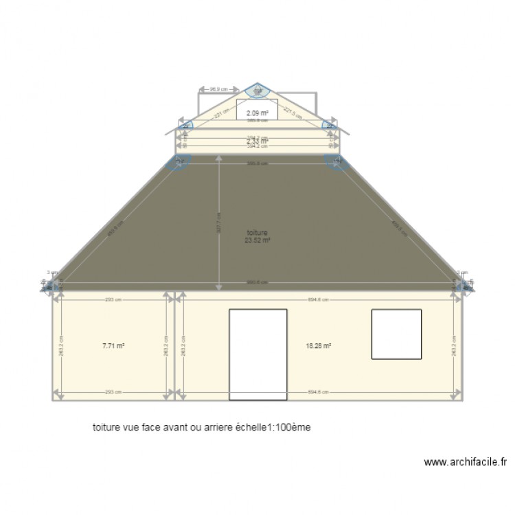 toiture vue face avant  ou arriere. Plan de 0 pièce et 0 m2