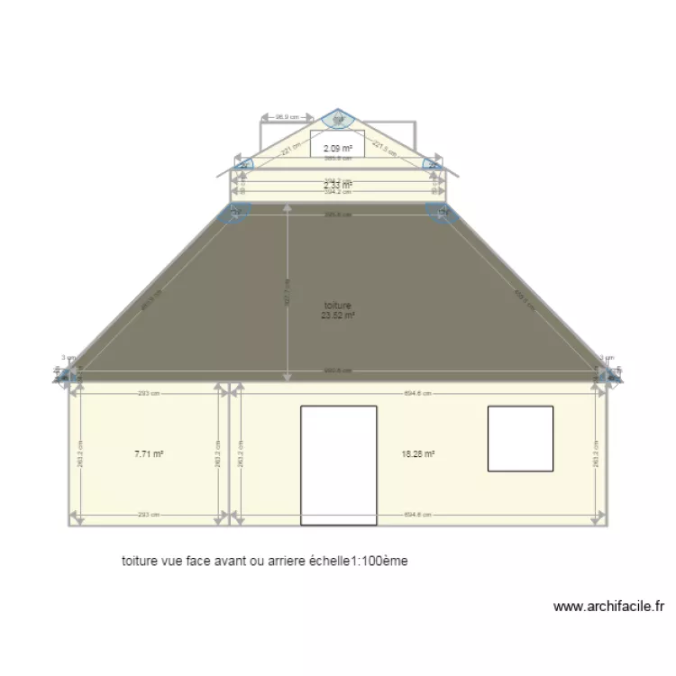toiture vue face avant ou arriere. Plan de toiture vue face avant ou arriere. Plan de