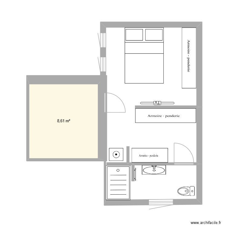 ouverture place ml. Plan de 1 pièce et 9 m2